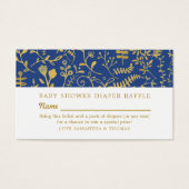 ブルー&金ゴールドオリエンタルフローラおむつラッフルチケット (正面)