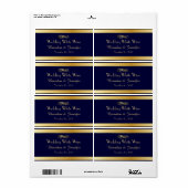 ブルー&金ゴールドカスタムウェディングミニワインラベル ラベル (フルシート)