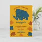 ブルー&金ゴールドカートゥーンウーリーマンモスバースデーパーティー 招待状 (スタンド正面)