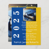 ブルー&金ゴールドキャップデザイン卒業招待状 招待状 (正面/裏面)