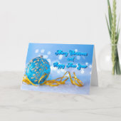 ブルー&金ゴールドクリスマスエレガンス シーズンカード (正面)