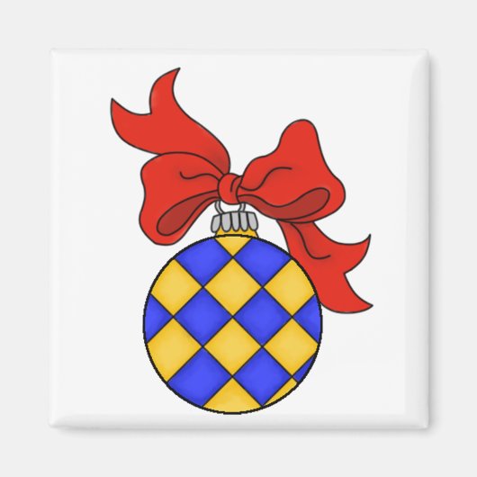 ブルー&金ゴールドクリスマスオーナメント – マグネット (正面)