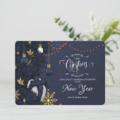 ブルー&金ゴールドクリスマスグリーティングカード シーズンカード (スタンド正面)