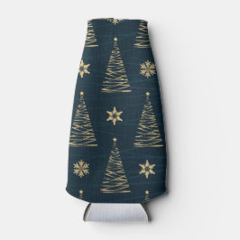 ブルー&金ゴールドクリスマスツリー&スター ボトルクーラー