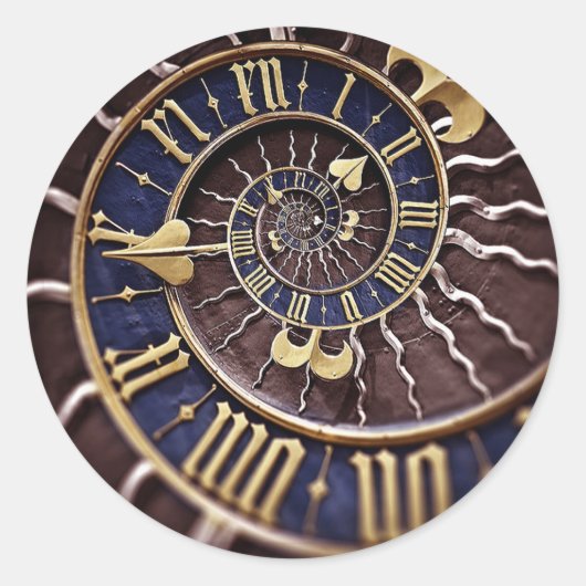 ブルー&金ゴールドクロック顔 ラウンドシール (正面)