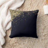 ブルー&金ゴールドグラマー絵を描(ばちゃばちゃ)跳ねるモダングラム クッション (ブランケット)