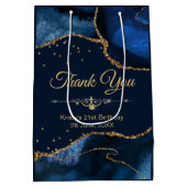 ブルー&金ゴールドグリッターアゲート誕生日ありがとう  ミディアムペーパーバッグ (裏面)