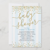 ブルー&金ゴールドグリッターベビーシャワー招待状for Boy 招待状 (正面)