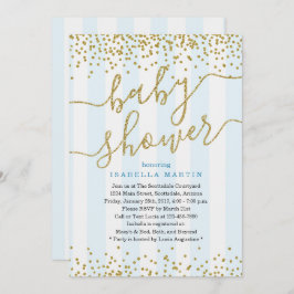 ブルー&金ゴールドグリッターベビーシャワー招待状for Boy 招待状
