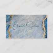 ブルー&金ゴールドグリッターマーブルソーシャルメディア&QRコード 名刺 (正面)