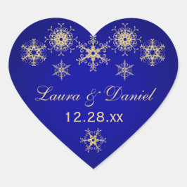 ブルー，金ゴールドグリッタールックスノーフレーク結婚のステッカー ハートシール