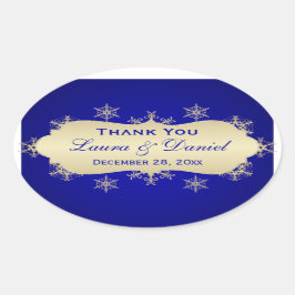 ブルー，金ゴールドグリッタールックスノーフレーク結婚のステッカー 楕円形シール