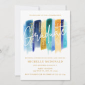 ブルー&金ゴールドグリッター卒業パーティー 招待状 (正面)