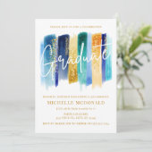 ブルー&金ゴールドグリッター卒業パーティー 招待状 (スタンド正面)