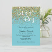 ブルー&金ゴールドグリッター散水ベビーシャワー招待状 招待状 (スタンド正面)