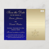 ブルー,金ゴールドグリッター雪救片日付はがき 案内ポストカード (裏面)