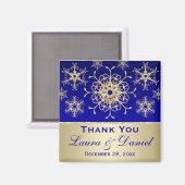 ブルー，金ゴールドグリッター雪片結婚式の引き出物磁石 マグネット (正面/裏面)