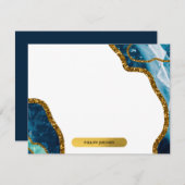 ブルー&金ゴールドゲートグリッターモノグラムノートカード ノートカード (正面/裏面)