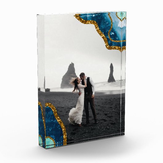 ブルー&金ゴールドゲートグリッター結婚の写真 フォトブロック (左)