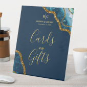 ブルー&金ゴールドゲートGeodeウェディングカード&ギフト 台座サイン (インサイチュ)