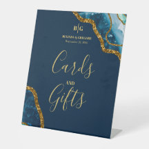 ブルー&金ゴールドゲートGeodeウェディングカード&ギフト