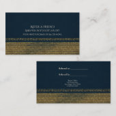 ブルー&金ゴールドシックきらめくグラム友人を参照 紹介カード (正面/裏面)