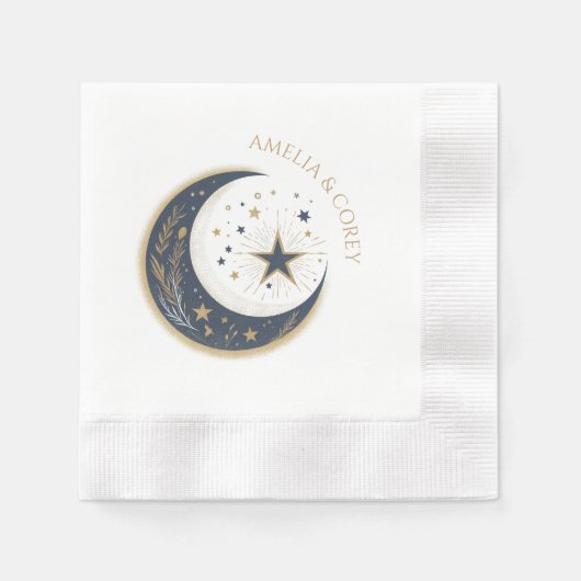 ブルー&金ゴールドシテリア結婚式招待状 縁ありカクテルナプキン (正面)