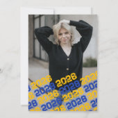 ブルー&金ゴールドシャルボード卒業写真ありがとう 招待状 (裏面)