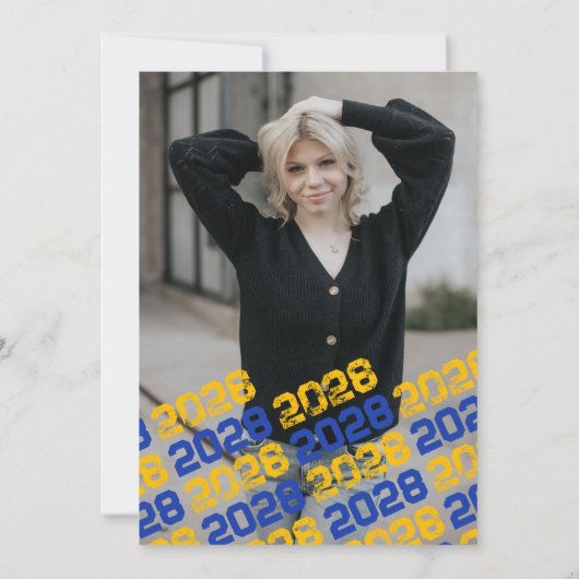 ブルー&金ゴールドシャルボード卒業写真ありがとう 招待状 (裏面)