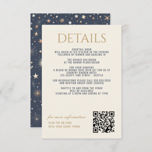 ブルー&金ゴールドシレ結婚ンツ エンクロージャーカード (正面/裏面)