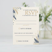 ブルー&金ゴールドシレ結婚ンツ 出欠カード (スタンド正面)