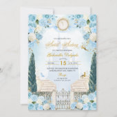 ブルー&金ゴールドシンデレラプリンセスSweet sixteen 招待状 (正面)