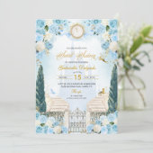 ブルー&金ゴールドシンデレラプリンセスSweet sixteen 招待状 (スタンド正面)