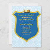 ブルー&金ゴールドシ王室のールド&クラウンプリンスパーティー 招待状 (正面)