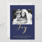 ブルー&金ゴールドジョイホリデーニューイヤーズ写真招待状 招待状 (正面)