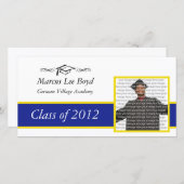 ブルー&金ゴールドスクール卒業写真発表 案内状 (正面/裏面)