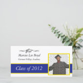 ブルー&金ゴールドスクール卒業写真発表 案内状 (スタンド正面)