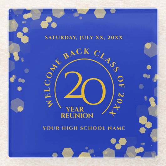 ブルー&金ゴールドスクール懇親会 ガラスコースター (正面)