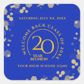 ブルー&金ゴールドスクール懇親会 スクエアシール (正面)