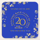 ブルー&金ゴールドスクール懇親会 スクエアペーパーコースター (正面)