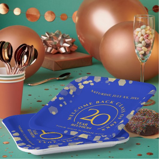 ブルー&金ゴールドスクール懇親会 ペーパープレート (複数)