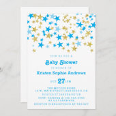 ブルー&金ゴールドスターズベビーシャワースプリンクル 招待状 (正面/裏面)