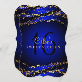 ブルー&金ゴールドスターダストスウィート16招待状 招待状 (正面/裏面)