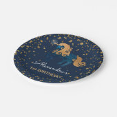 ブルー&金ゴールドスパークル紙吹雪ユニコーン第1誕生日 ペーパープレート (アングル)