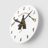 ブルー&金ゴールドテペボホ素朴名パーソナライズされた前 ラウンド壁時計 (傾斜)