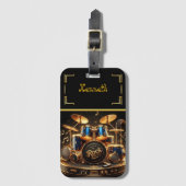 ブルー&金ゴールドドラムセットエネルギー ラゲッジタグ (正面縦)