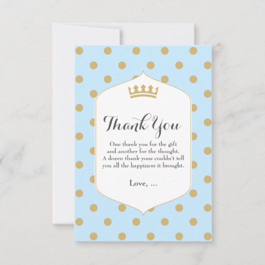 ブルー&金ゴールドド王室のットクラウンプリンスサンキューカード サンキューカード (正面)