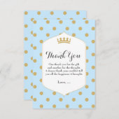 ブルー&金ゴールドド王室のットクラウンプリンスサンキューカード サンキューカード (正面/裏面)