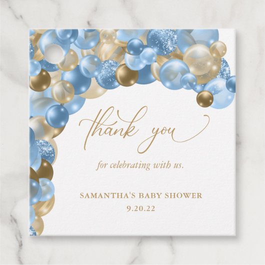 ブルー&金ゴールドバルーンアーチありがとうベイビーシャワー フェイバータグ (正面)