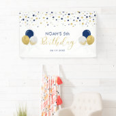 ブルー&金ゴールドバルーン5th子供の誕生日バナー 横断幕 (インサイチュ)